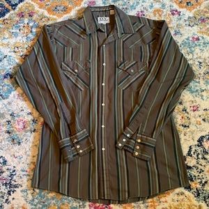 Vintage Ely Striped Western Button Down Shirt